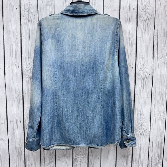 NWT Gap 1969 Women's Blue Denim Long Sleeve Button Up Western Shirt Size Large - Picture 3 of 5